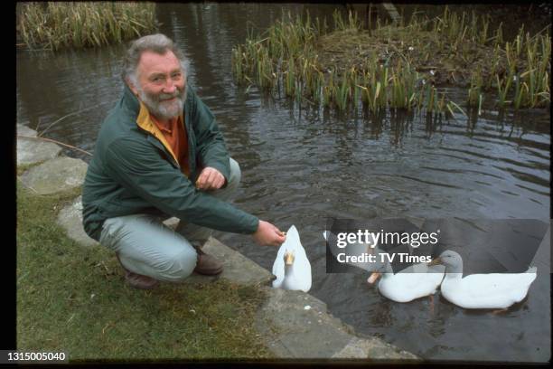 David Bellamy, botanist and television presenter feeding some ducks, circa 1988.