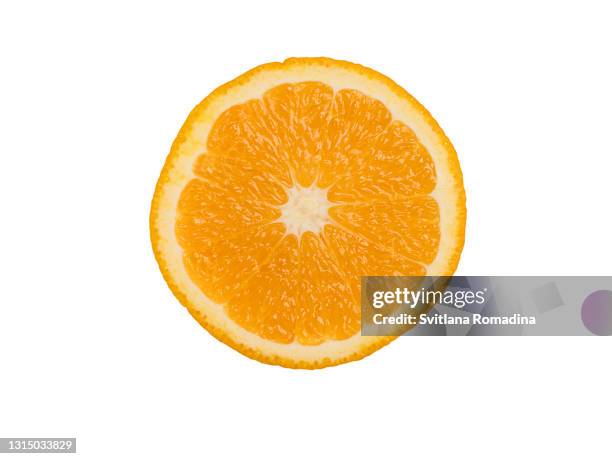 slice of orange fruit isolated on white background - slice of food stock pictures, royalty-free photos & images