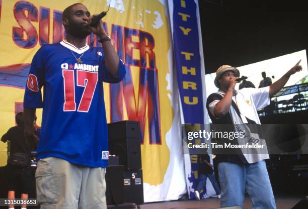 Posdnuos and Trugoy of De La Soul perform during KMEL Summer Jam at Shoreline Amphitheatre on August 3, 1996 in Mountain View, California.