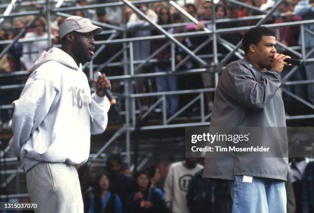 Posdnuos and Trugoy of De La Soul perform during the Tibetan Freedom Concert at the Polo Fields in Golden Gate Park on June 15, 1996 in San...