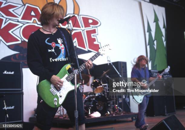 John Rzeznik and Robby Takac of Goo Goo Dolls perform at Shoreline Amphitheatre on August 1, 1996 in Mountain View, California.