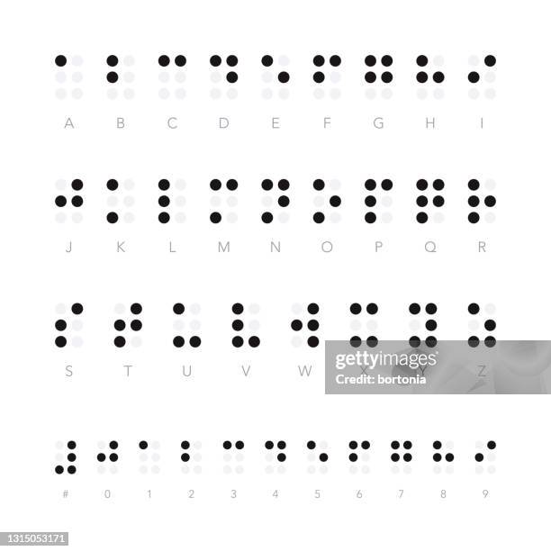 ilustraciones, imágenes clip art, dibujos animados e iconos de stock de alfabeto braille y conjunto numérico - ortografía