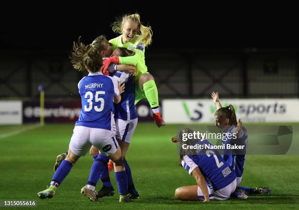 Veatriki Sarri of Birmingham City celebrates with team mates after scoring their side's first goal during the Barclays FA Women's Super League match...