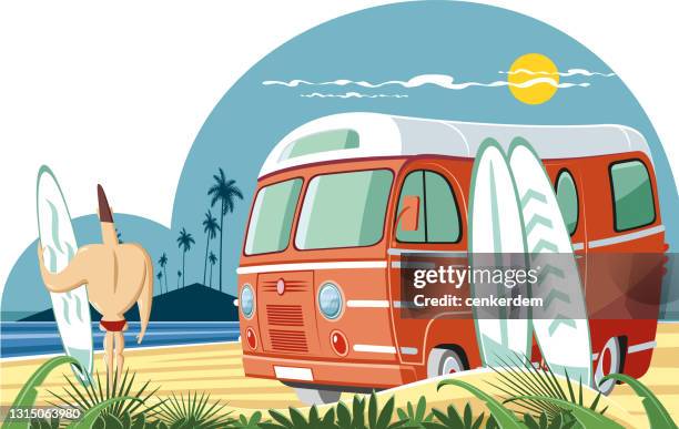 cool surfer - mini van stock illustrations
