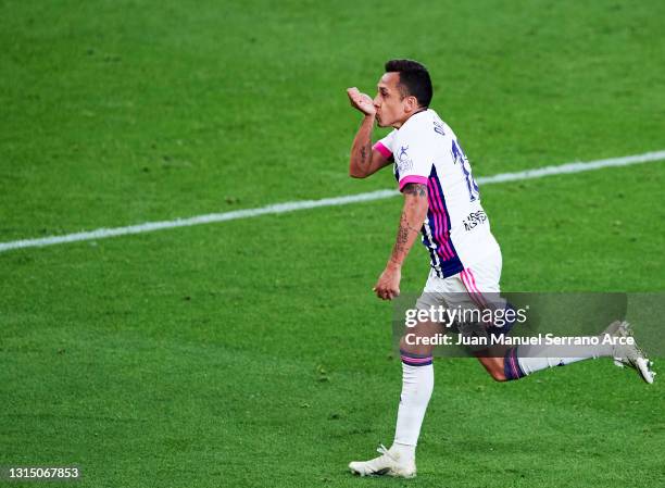 Fabian Orellana of Real Valladolid CF celebrates after scoring goal reacts during the La Liga Santander match between Athletic Club and Real...