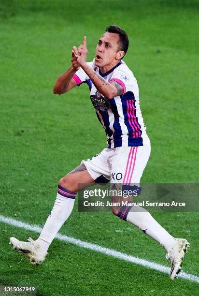 Fabian Orellana of Real Valladolid CF celebrates after scoring goal reacts during the La Liga Santander match between Athletic Club and Real...