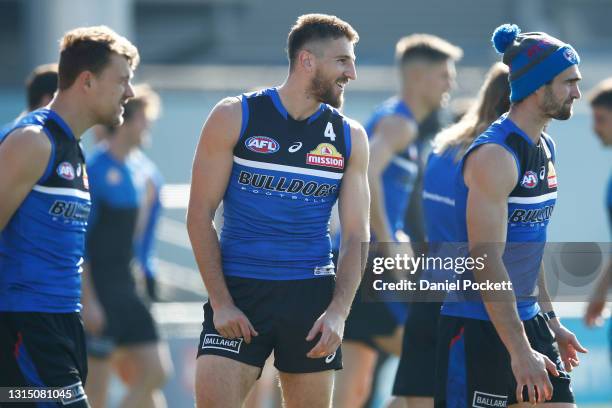 Marcus Bontempelli of the Bulldogs in action during a Western Bulldogs AFL training session at Whitten Oval on April 29, 2021 in Melbourne, Australia.