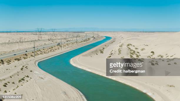 aqueduct snaking through desert - aerial - sonoran desert stockfoto's en -beelden