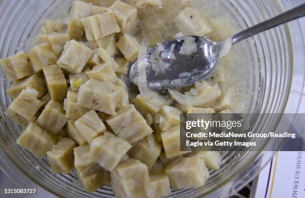 Tripe, which is pickled cow stomach, is pictured during the Fersommling, or spring gathering, at the Leesport Farmers Market. Photo by Natalie Kolb...