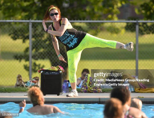 Sherri Freifelder leads the Aqua Zumba class. During an Aqua Zumba class taught by Sherri Freifelder at the West Reading Pool Monday evening June 12,...