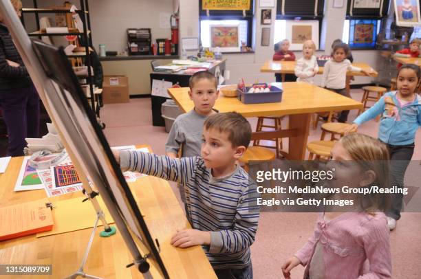 Photo Ryan McFadden Art Goes to School. At Conrad Weiser Elem School in Wernersville, Art Teacher Debbie Endler's 1st grade class had mother...