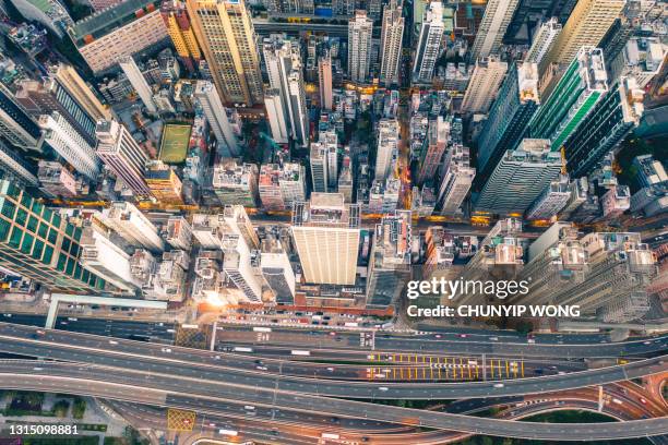 hong kong cityscape view from sky - victoria harbour hong kong stock pictures, royalty-free photos & images