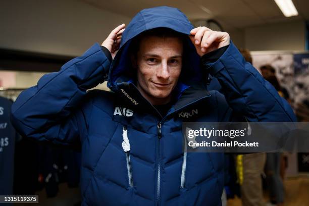 Matt Graham is fitted for his uniform during a media opportunity during the Processing Session for the Australian Olympic team ahead of the 2022...