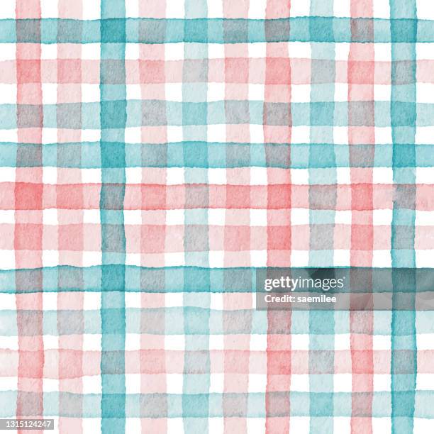 stockillustraties, clipart, cartoons en iconen met aquarel blauw en roze kleur check patroon - checked pattern