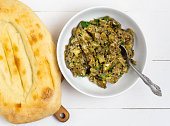 Eggplant baba ganoush with flat bread and herbs