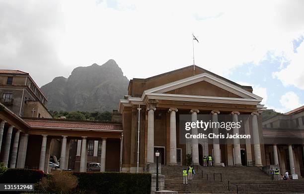 An exterior view as Prince Charles, Prince of Wales gives a speech at the University of Cape Town during their tour of South Africa on November 5,...