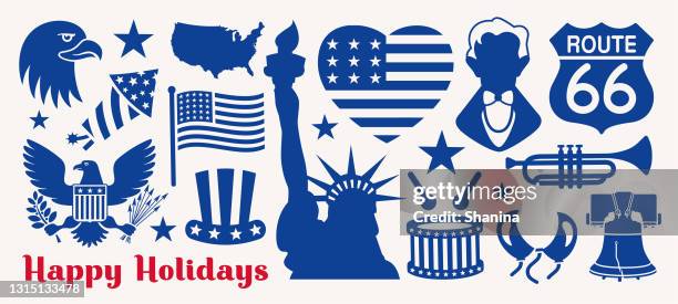 fourth of july icons banner - blue - national icon stock illustrations