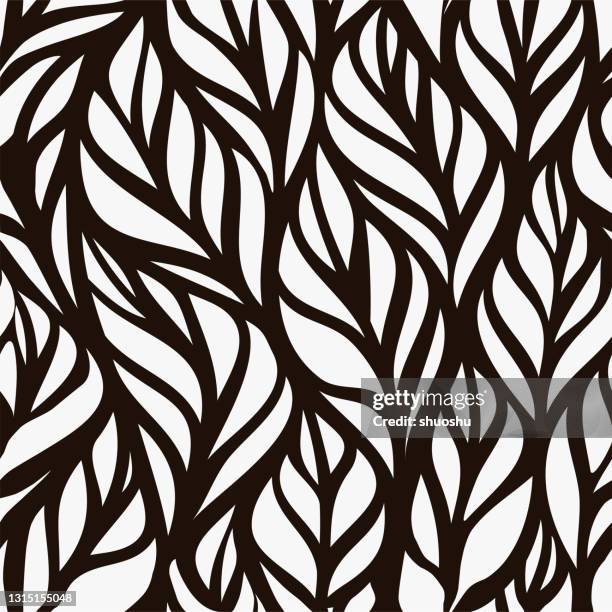 ilustraciones, imágenes clip art, dibujos animados e iconos de stock de simplicidad abstracta en blanco y negro curva fondo de patrón de hojas florales sin costuras - blanco y negro