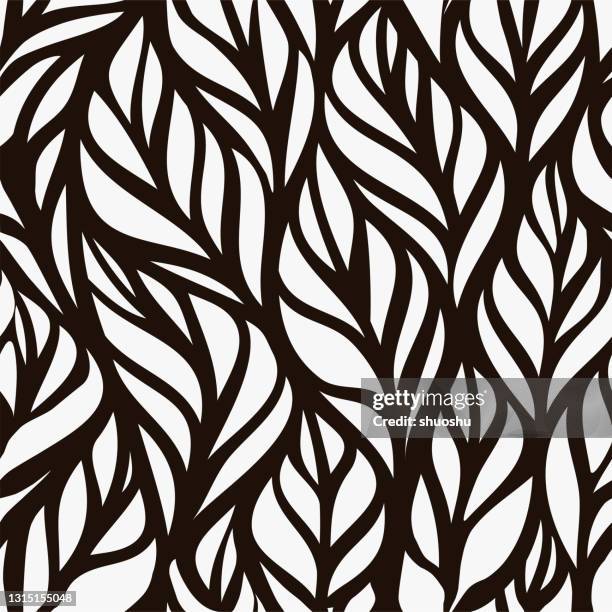 stockillustraties, clipart, cartoons en iconen met abstracte zwart-witte eenvoud curve naadloze bloemen blad patroon achtergrond - zebra