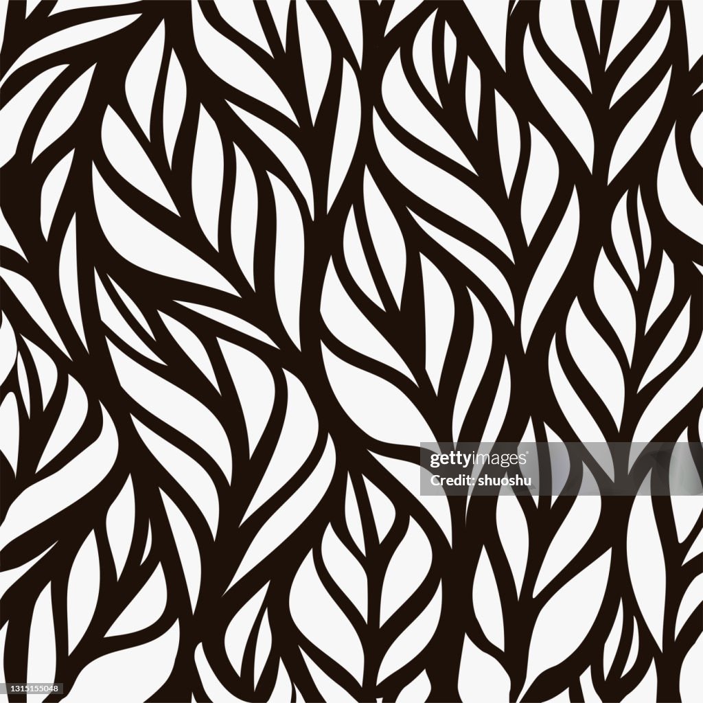 Black And White Leaf Pattern Black And White Graphic Curved Leaves