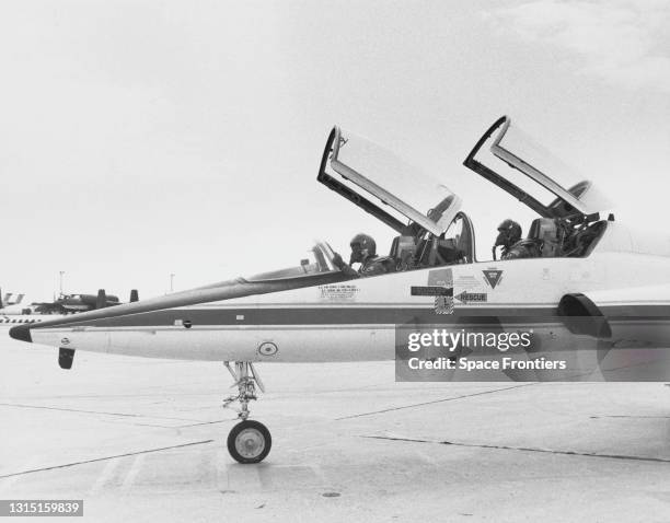 Astronaut John Young taxis his T-38 jet onto a runway at Patrick Air Force Base after a flight from Houston, Kennedy Space Center, Florida, US, 8th...