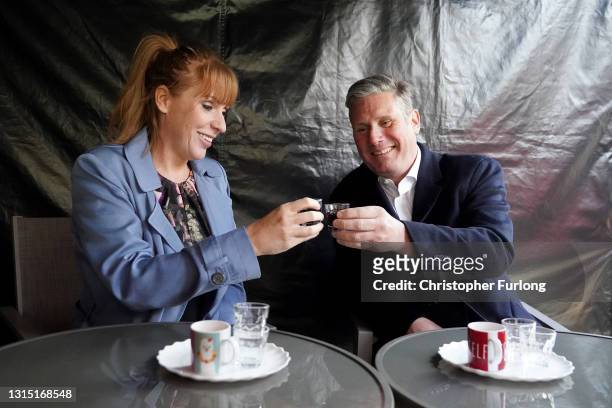 Labour Party leader Sir Kier Starmer and Deputy leader of the Labour Party Angela Rayner enjoy non-alcholic drinks during a visit to a temperance bar...