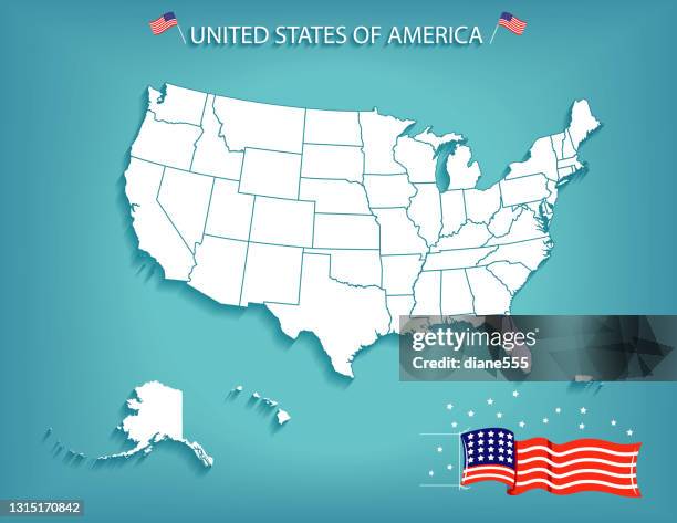 map of the united states with drop shadow - puerto rico stock illustrations