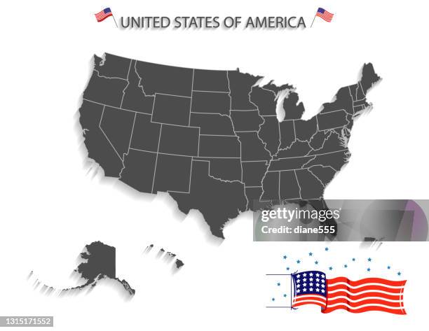 map of the united states with drop shadow - puerto rico stock illustrations