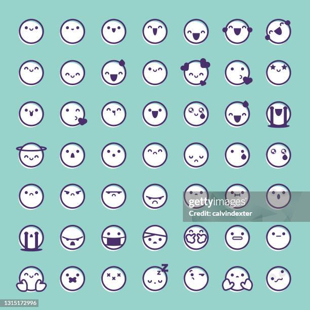 emoticons collectiion line art offset white color - suspicion stock illustrations