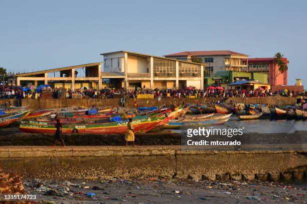 boulbinet artisanal fishing port, conakry, guinea - guinea stock pictures, royalty-free photos & images