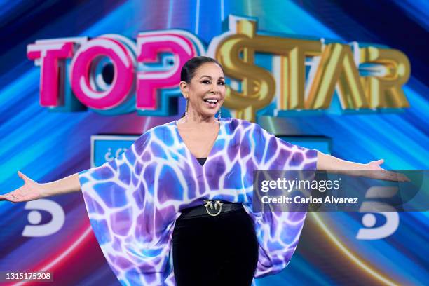 Isabel Pantoja attends 'Top Star ¿Cuanto Vale Tu Voz?' photocall at Mediaset Studios on April 29, 2021 in Madrid, Spain.