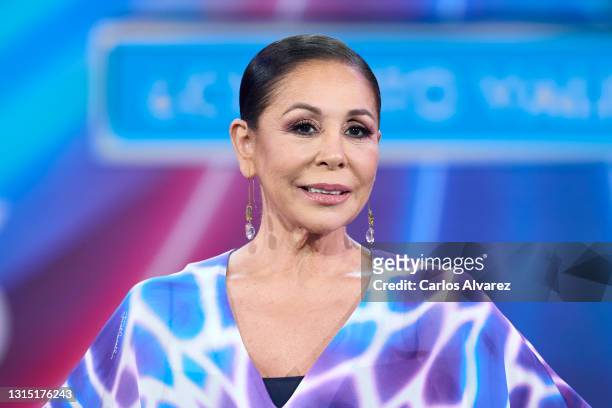 Isabel Pantoja attends 'Top Star ¿Cuanto Vale Tu Voz?' photocall at Mediaset Studios on April 29, 2021 in Madrid, Spain.