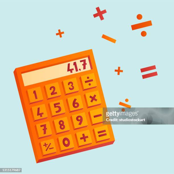 ilustraciones, imágenes clip art, dibujos animados e iconos de stock de calculadora sobre un fondo azul - calculadora