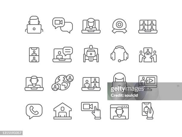 video conference icons - working from home icon stock illustrations