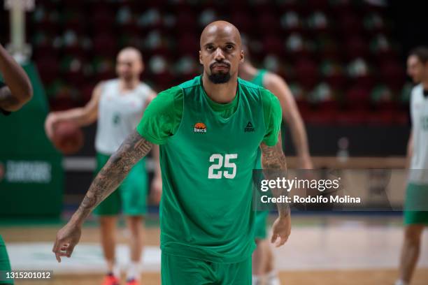 Jordan Theodore, #25 of Unics Kazan in action during 7DAYS 2020-21 EuroCup Finals Unics Kazan Training Session at Basket Hall on April 29, 2021 in...