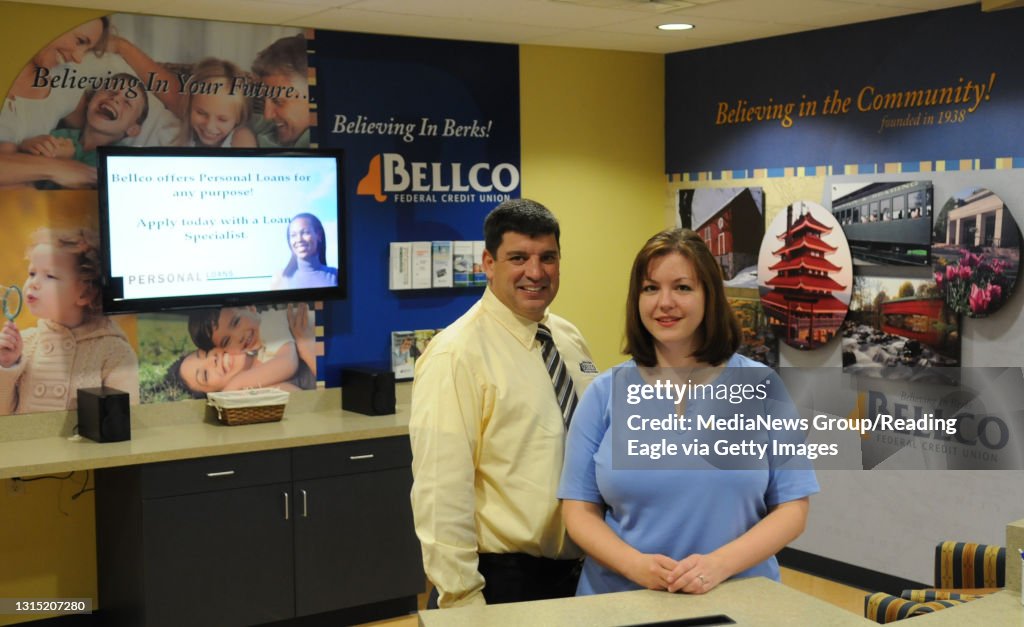 10\15\12 photo Ryan McFadden Bellco's new Sinking Spring Branch which is in Spring Twp on 724; in the lobby are from left CEO Thomas Gosling and branch manager Julie Ward