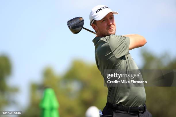 Jonas Blixt of Sweden plays his shot from the tenth tee during the first round of the Valspar Championship on the Copperhead Course at Innisbrook...
