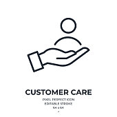 Customer care and support concept editable stroke outline icon isolated on white background flat vector illustration. Pixel perfect. 64 x 64.