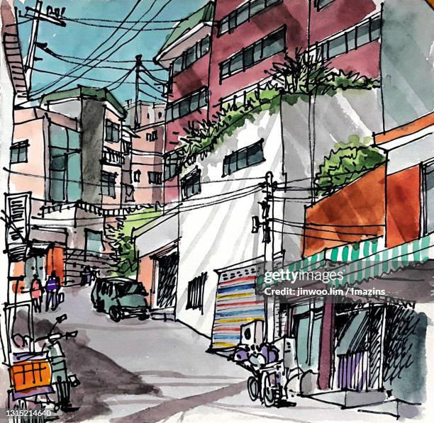 changsin-dong, seoul, south korea - road low angle stock illustrations