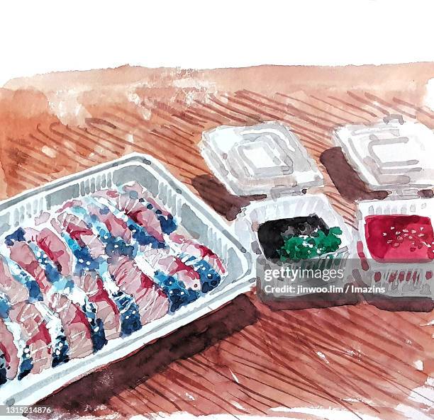 raw mackerel - soy sauce stock illustrations
