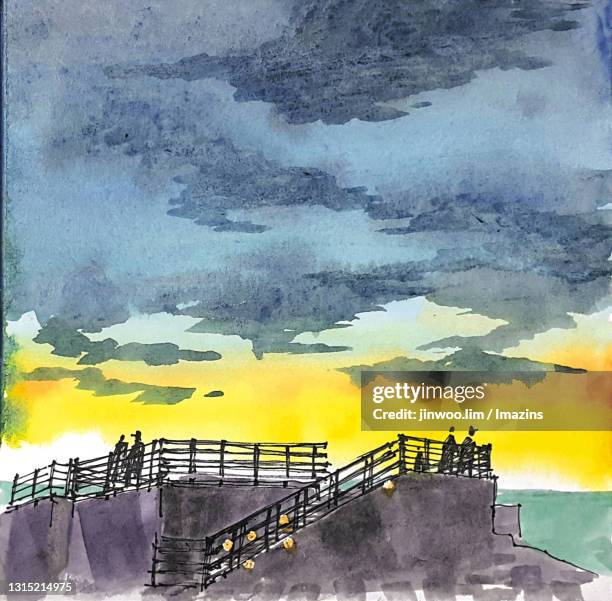 sunset view of jeju island, south korea - jeju island south korea stock illustrations