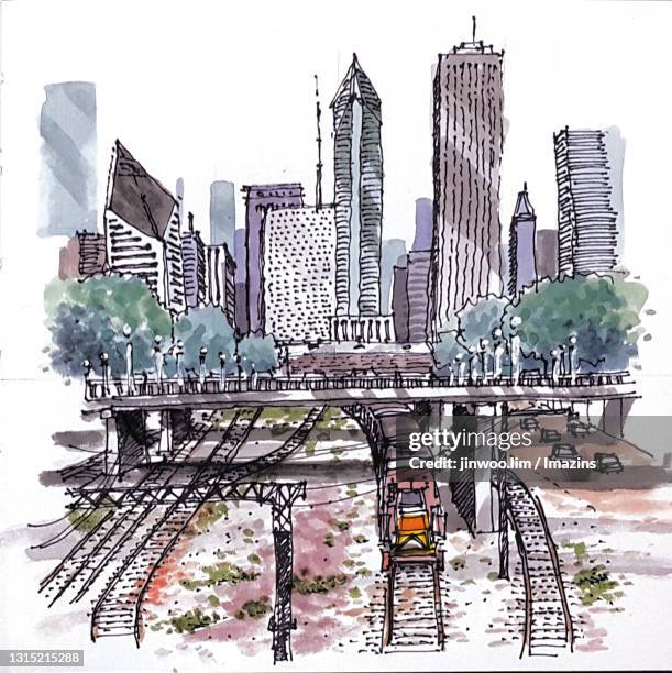 cityscape of chicago, usa - chicago train interior stock illustrations