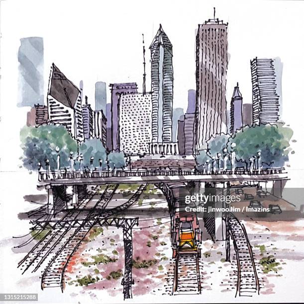 cityscape of chicago, usa - chicago illinois stock illustrations