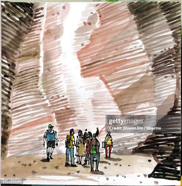 landscape of antelope canyon in grand canyon, usa - person in antelope canyon stock illustrations