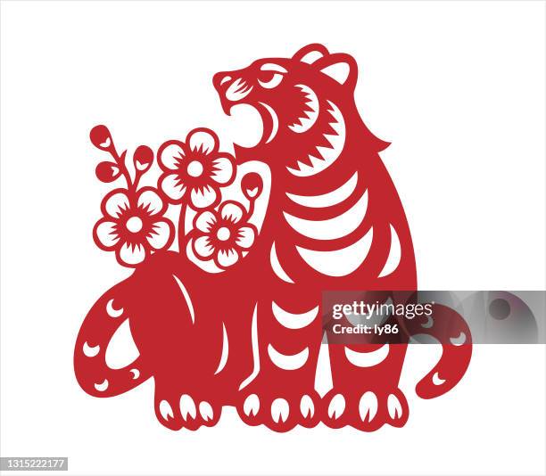 tiger, papercut tiger, chinese zodiac, year of the tiger - vietnam spring stock illustrations