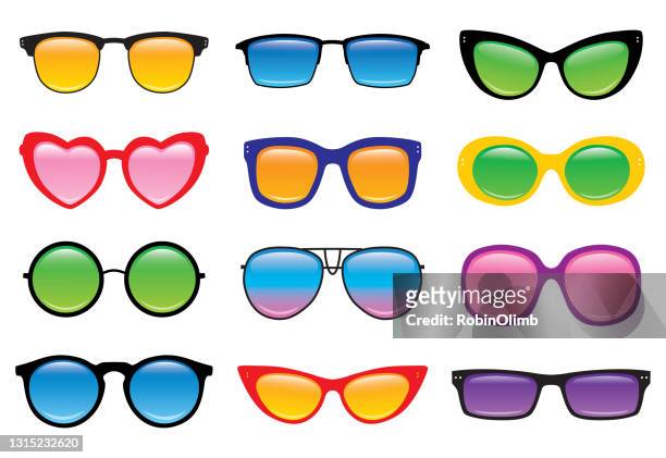 stockillustraties, clipart, cartoons en iconen met twaalf zonnebrilillustratie - sunglasses