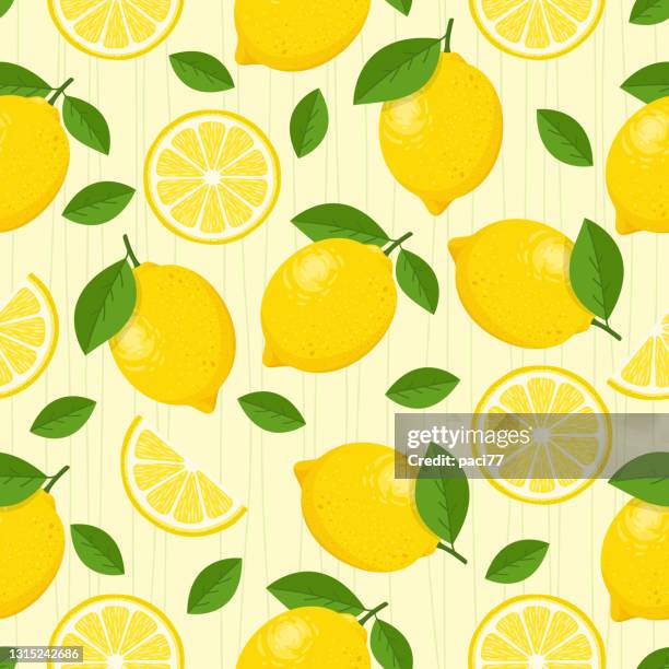 illustrazioni stock, clip art, cartoni animati e icone di tendenza di modello senza cuciture vettoriale al limone. - lemons