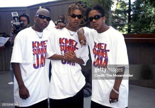 Jerome Jones, Marques Houston, and Kelton Kessee of Immature pose during KMEL Summer Jam at Shoreline Amphitheatre on August 3, 1996 in Mountain...