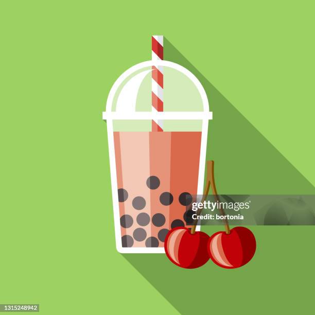 cherry bubble tea flavor icon - bubble tea stock illustrations
