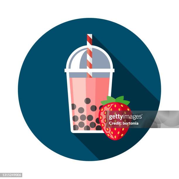 strawberry bubble tea flavor icon - strawberry smoothie stock illustrations